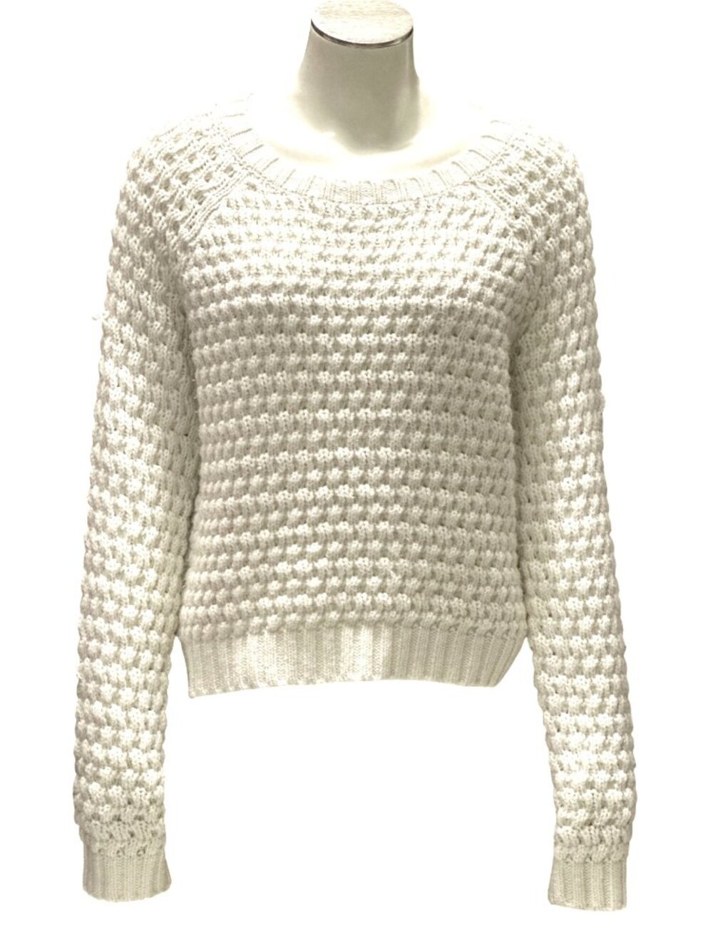 Forever 21 Size Medium White Waffle Knit Crop Top Casual Lounge Wear Cozy Vibe - Picture 1 of 9